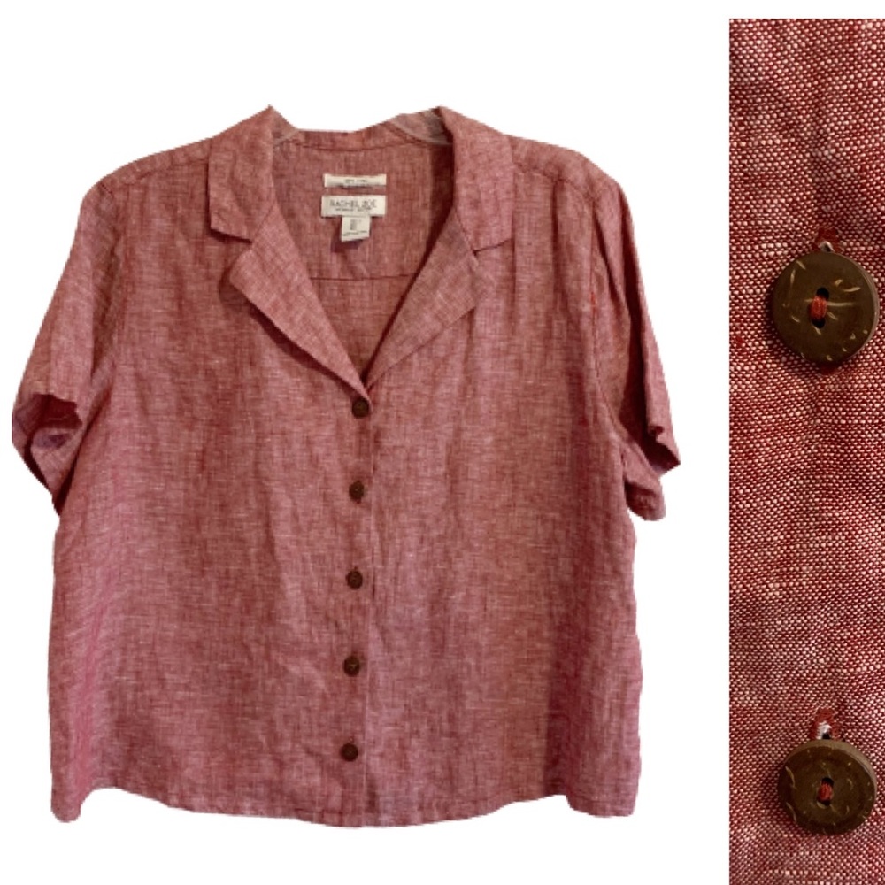 Rachel Zoe Shirt Twee Linen Boxy Short Sleeve Button Up Shirt